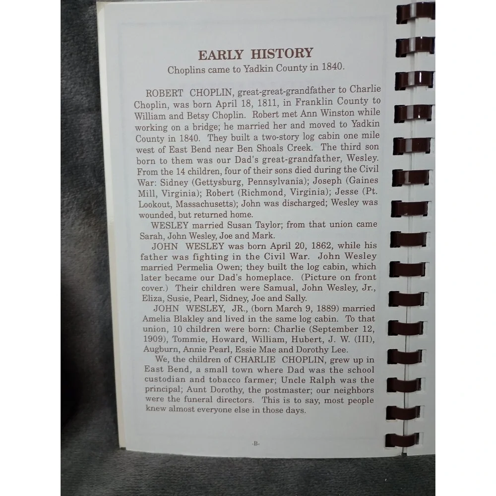 Choplin Family‎ Cookbook Recipes Yadkin County, NC East Bend Tobacco Family Tree